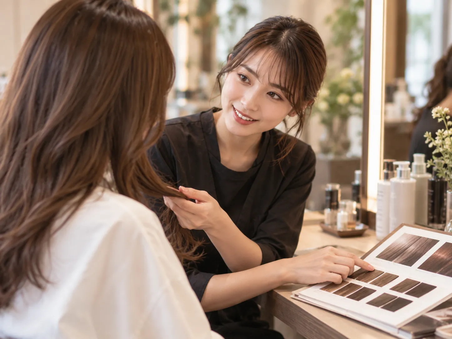 美容師がお客様の髪の悩みを聞きメニューを提案するカウンセリング