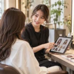 美容師がお客様にメニューやヘアケアを提案するカウンセリングの様子