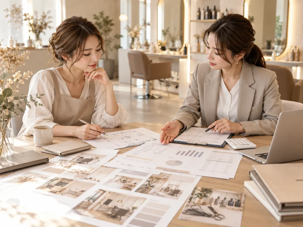 美容室開業に必要な資金と融資・事業計画を確認する様子
