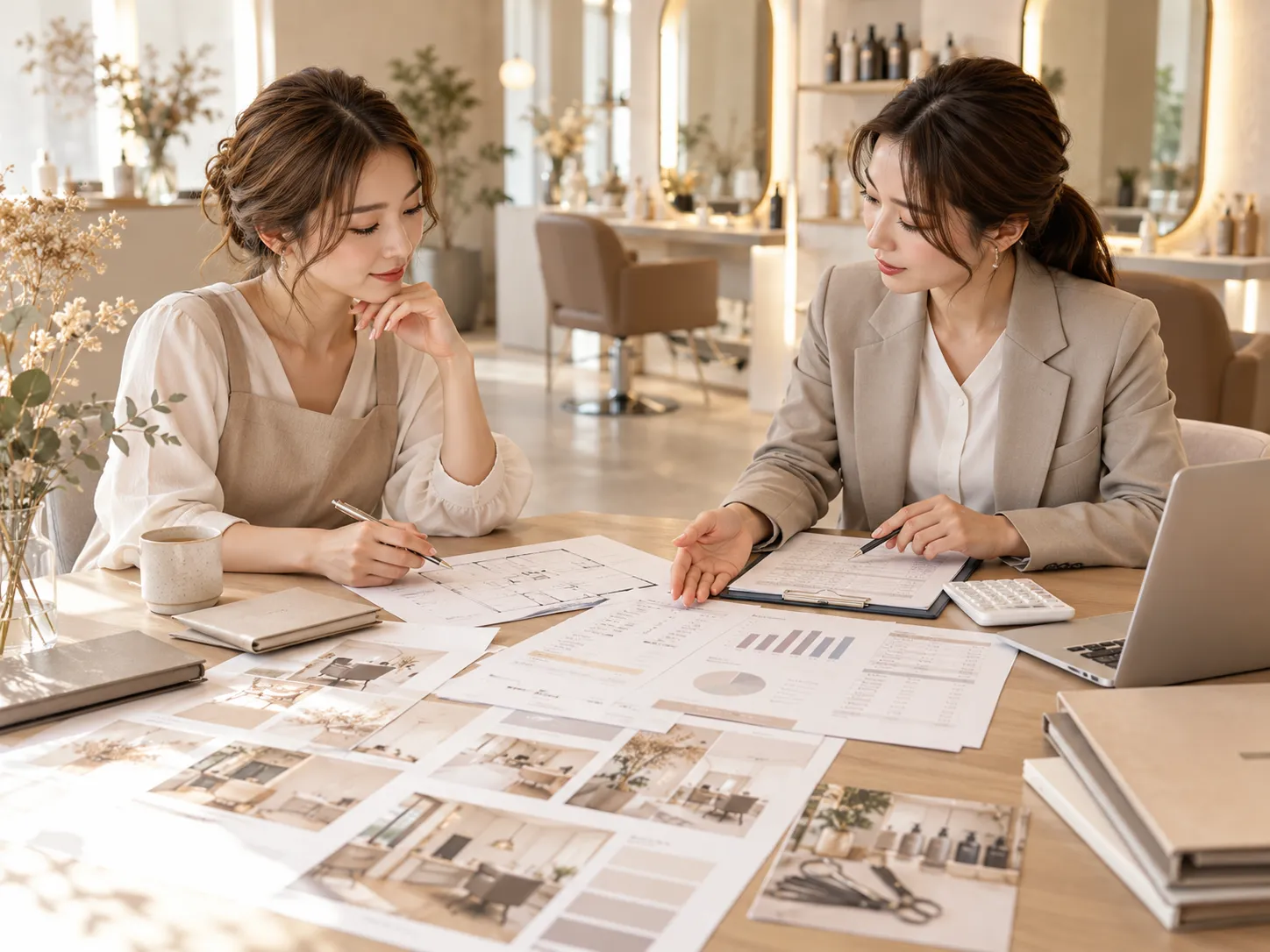 美容室開業に必要な資金と融資・事業計画を確認する様子